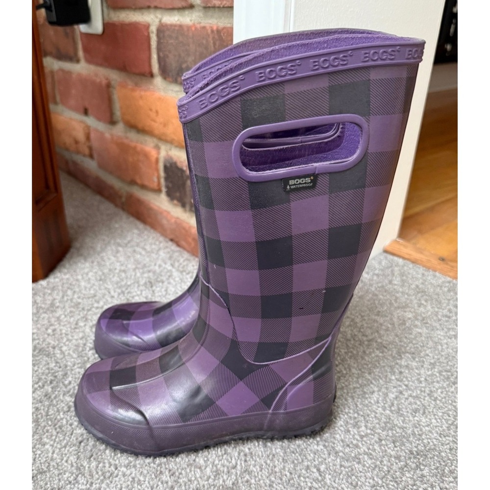 Bogs‎ Kids Purple Buffalo Plaid Waterproof Rain Boots Size 13
